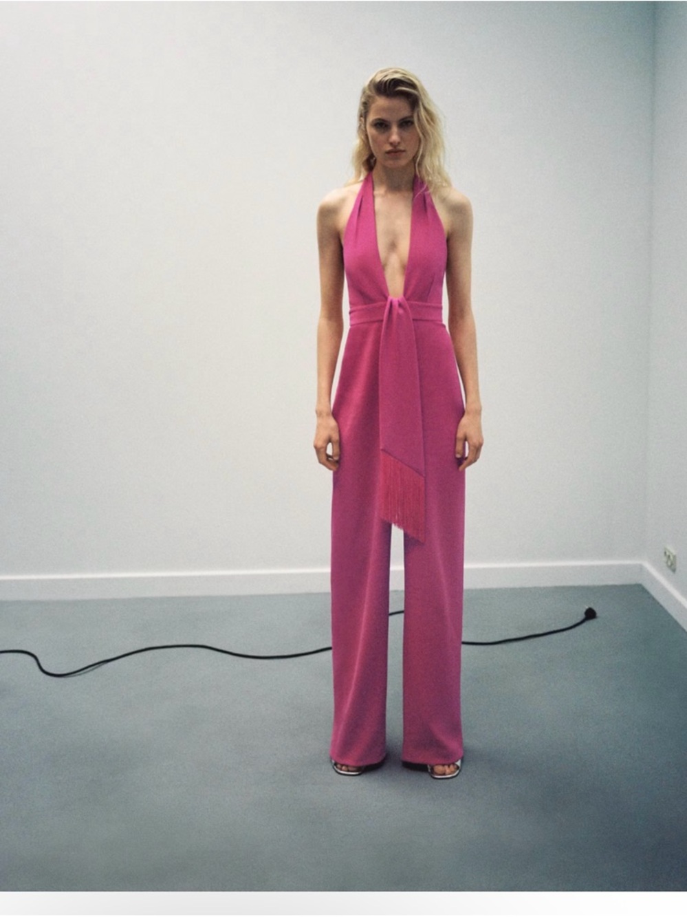 Mango Hot Pink Halter-Neck Wide-Leg Jumpsuit